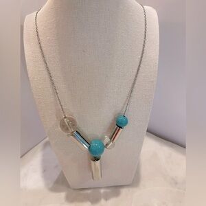 Michael Kors retro necklace with turquoise, clear lucite and silver beads.